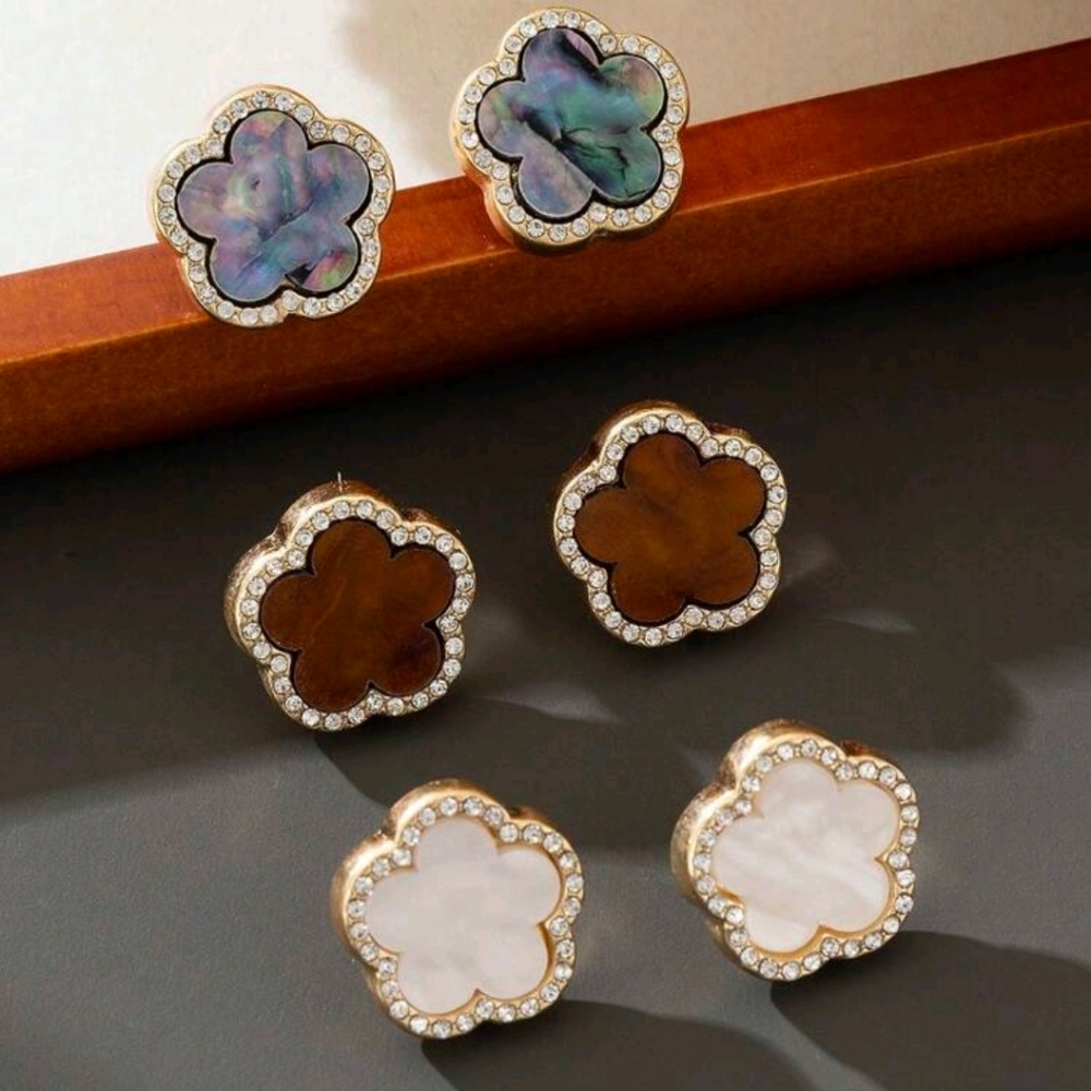 3pairs Gold Flower Earrings Set